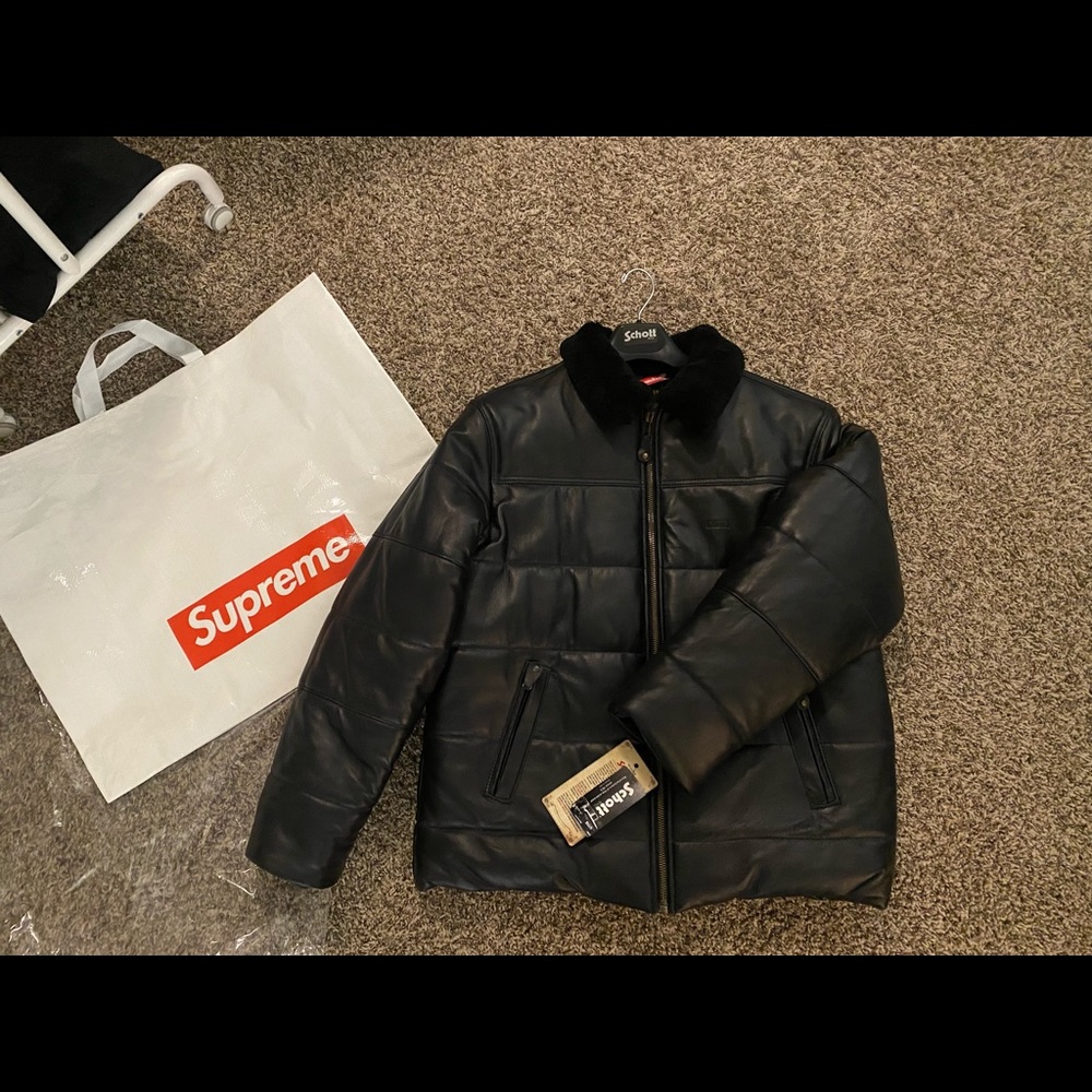 Supreme Schott Shearling Collar Leather Puffy Jacket